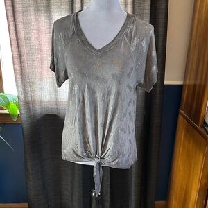 Women's Gray Tie-Front Top with Silver Pineapple Detail